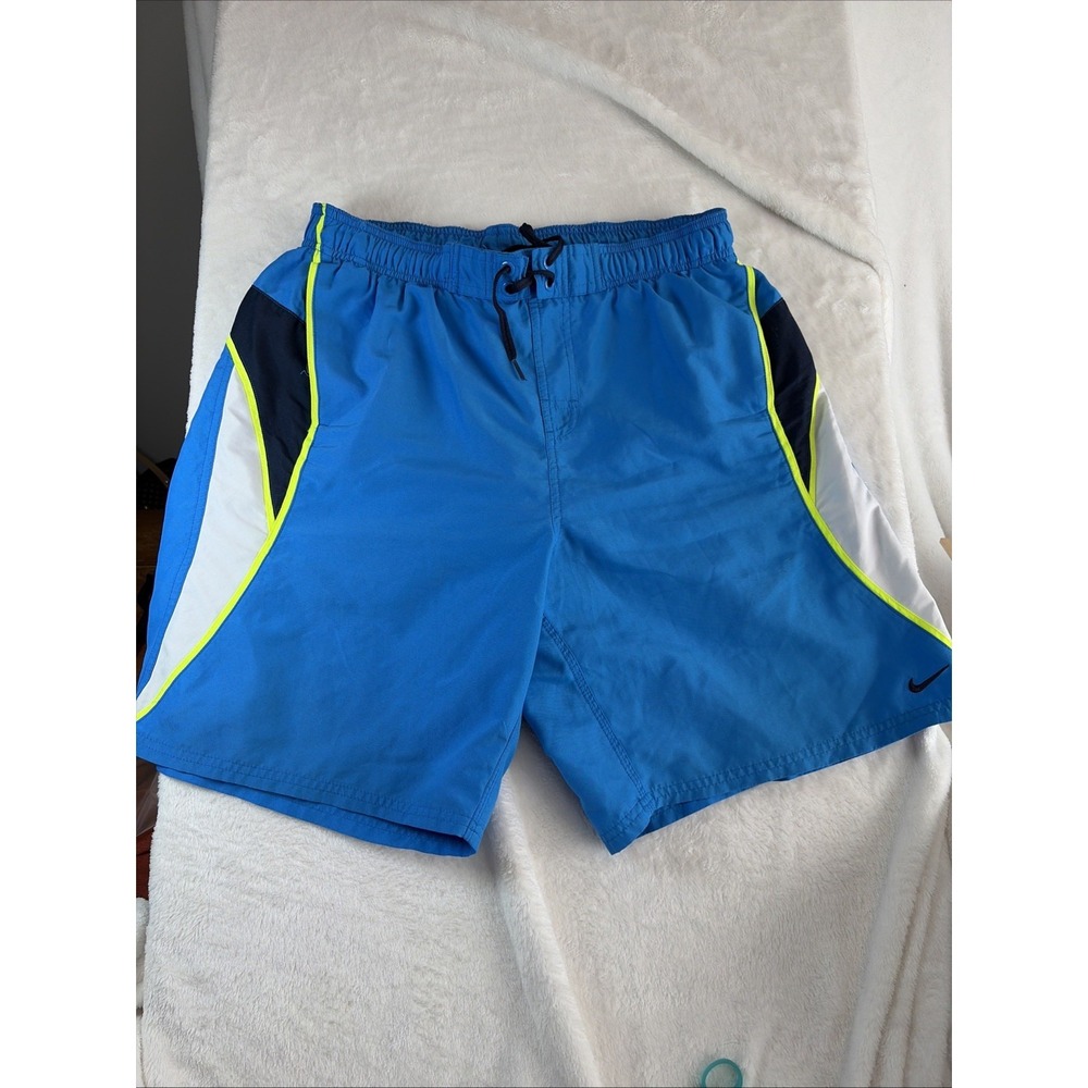 Nike Swim‎ trunks Large Retro Blue Yellow Colorblock Y2K Baggy Mesh Lined Swoosh